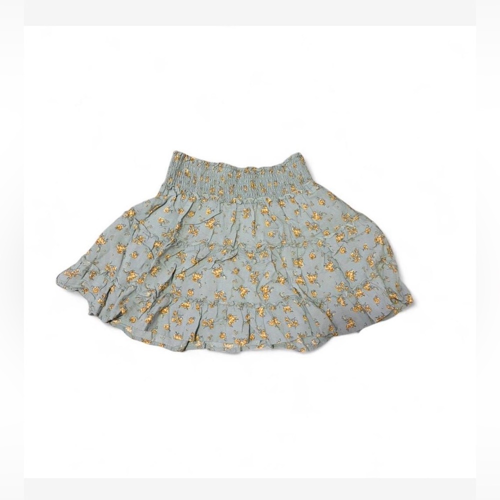 Garage Light Blue Floral Smocked Waist Skater Skirt